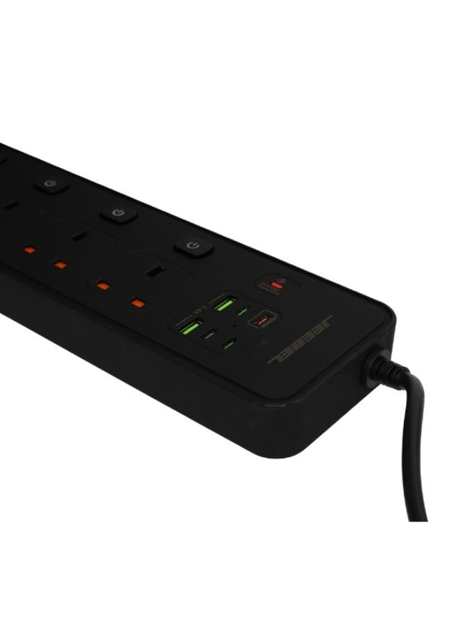 جيبيل توصيلة كهرباء فولتكس جيبيل | بقدرة 3250 واط 4 مقابس UK مستقلة + 2 USB + 4 USB-C PD طول السلك 5 متر – حماية متقدمة – معتمدة SASO - Image 3
